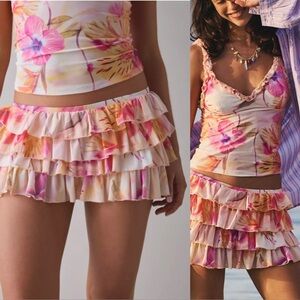 Urban outfitters mini floral skort pink